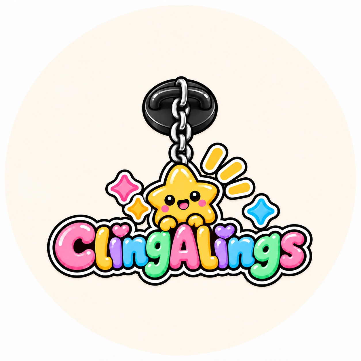 ClingALings logo showing a smiling star charm and colorful lettering